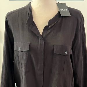 DKNY new black cotton shirt blouse with tag size XL